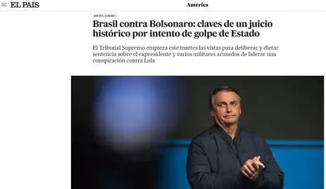 Print/El País Brasília (DF), 02/09/2025 - Print do site Print sobre o julgamento de Jair Bolsonaro e envolvidos na trama dos atos golpistas. Foto: Print/El País