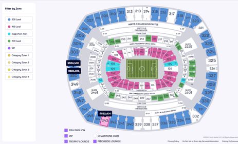 vividseats.com/Divulgação Tarifa dinâmica aumentou lucro da FIFA. site de venda de ingressos para a Final da Copa do Mundo Fifa de 2026. Ingresso mais barato, na sexta-feira (17). Foto: vividseats.com/Divulgação